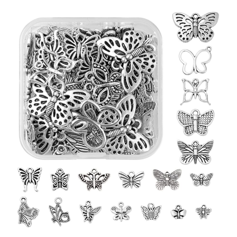 9577 72 Pieces Antique Butterfly Charm Tibetan Style Hollow Alloy Butterfly